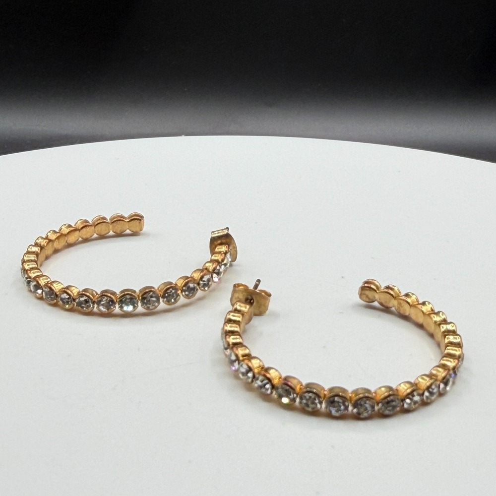 Gold Tone Rhinestone Hoop Earrings Clear Crystal Statement Glamour Gift for Her